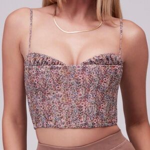 Mistress Rocks Dream Maker Floral Smocked Bustier Crop Top - Pink Multi